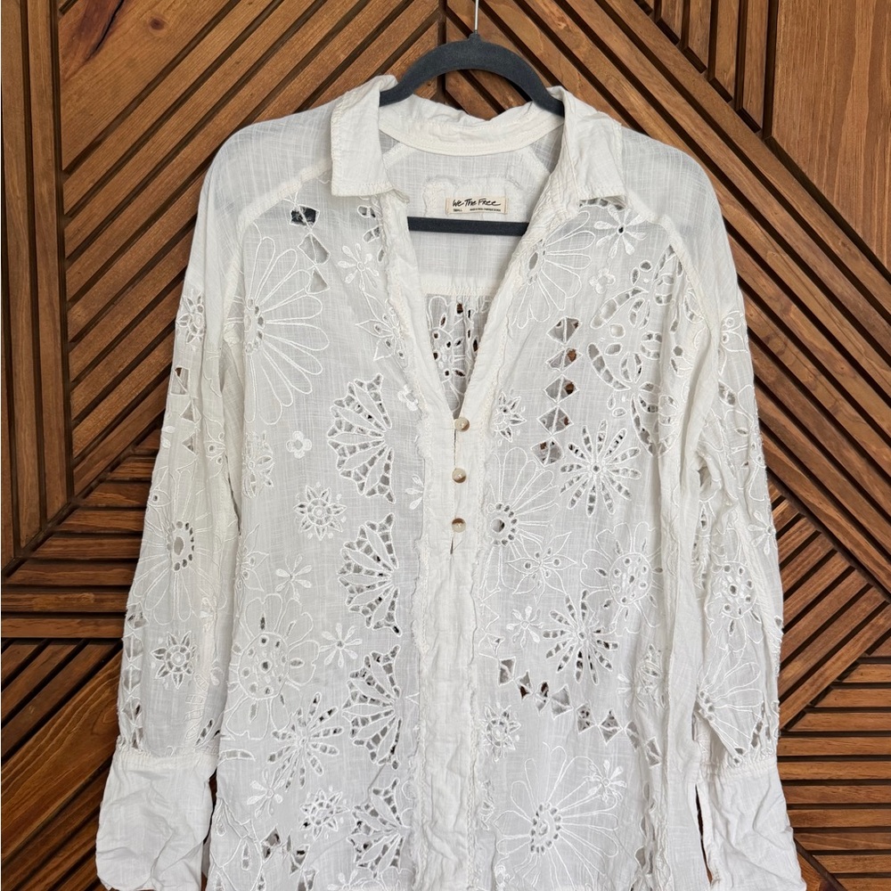 We the Free by Free People Boho Eyelet Button-Front White Women's Top